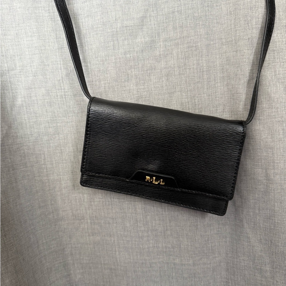 NWOT Lauren Ralph Lauren Mini Black Leather Card Holder Crossbody Women's Bag - Picture 8 of 9